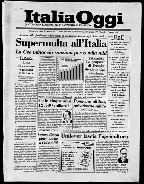 Italia oggi : quotidiano di economia finanza e politica